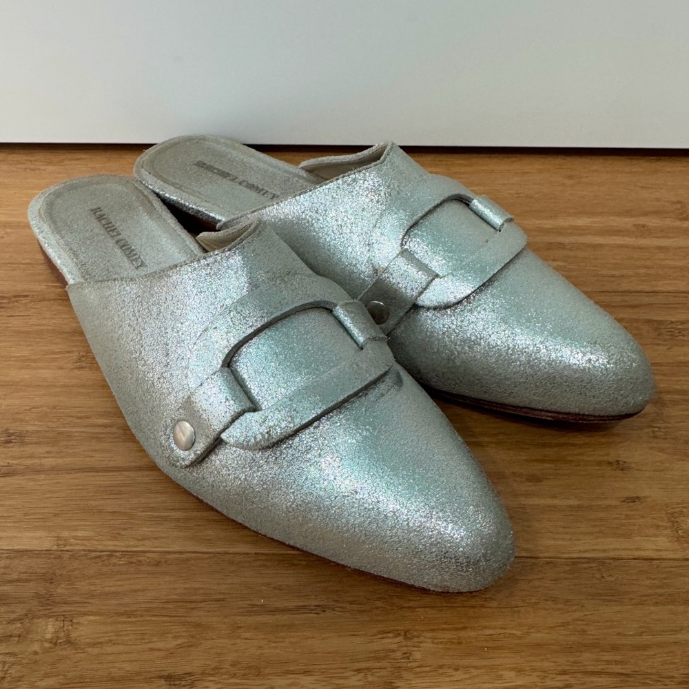 Rachel Comey Silver Suede Buckle Flat Slip-On Mules